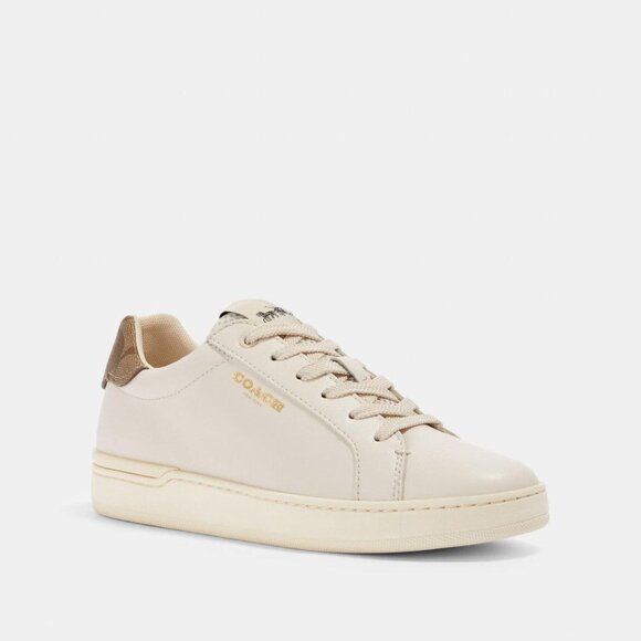 COACH Women's Clip Low Cream Brown Leather Sneakers Size 9.5 NEW NWOB - Picture 1 of 4